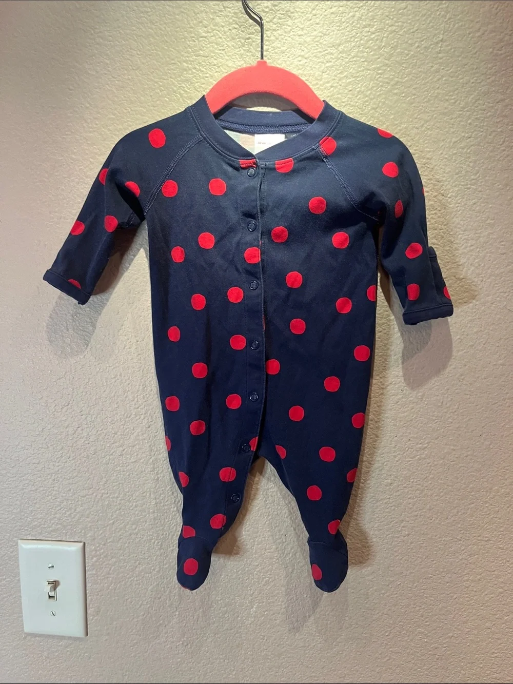 Hanna Andersson Baby Footed Pajamas 0-3 Months Organic Pima Cotton Polka Dots